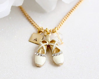 Gold Ballet Slippers - Girls Personalized Charm Dance Necklace
