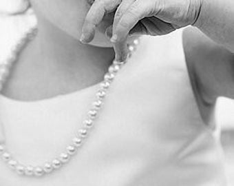Pearl Necklace, Off White Cream Pearls Long Pearl Necklace, 16" Matinee Length
