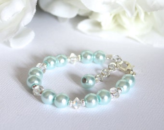Something Blue Keepsake Bracelet, Baby Blue Pearls Little Girls Jewelry -