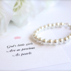 Little Girls Pearl Bracelet, 1st pearls, Baby Girl Keepsake Bracelet, Girls Birthday Gift, Baptism Communion Pearls, Baby Bracelet image 1