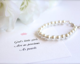 Little Girls Pearl Bracelet, 1st pearls, Baby Girl Keepsake Bracelet, Girls Birthday Gift, Baptism Communion Pearls, Baby Bracelet