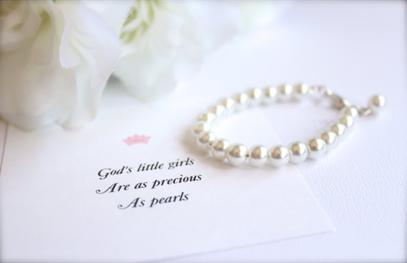 Little Girls Pearl Bracelet, 1st pearls, Baby Girl Keepsake Bracelet, Girls Birthday Gift, Baptism Communion Pearls, Baby Bracelet image 1