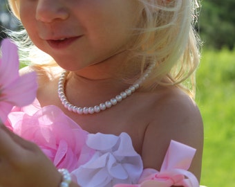 Little Girls Birthday Pearl Necklace  Flower Girl Little Girl Jewelry, Jr Bridesmaid, Flower Girl Gift, First Pearls