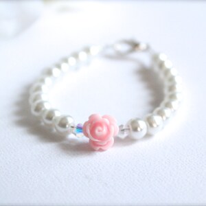 Pearl Bracelet Cabochon Pink Flower Charm Bracelet Flower - Etsy