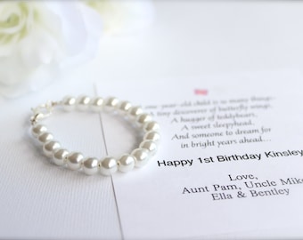Regalo de primer cumpleaños, recuerdo de pulsera de perlas, primeras perlas, cumpleañera, pulsera de bebé, regalo para nieto