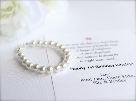 Baby Girl 1st Birthday Gift Pearl Bracelet With Birthday Card Etsy