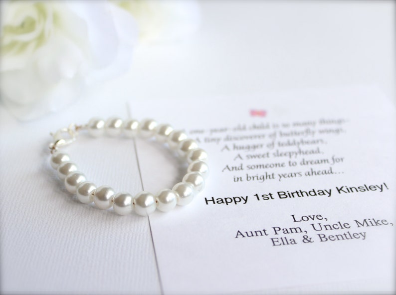 First Birthday Gift, Pearl Bracelet Keepsake, 1st Pearls, Birthday Girl, Baby Bracelet, Grandchild Gift 