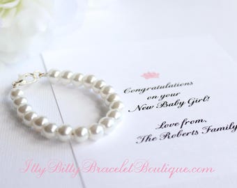 Baby Girl Gift, Pearl Bracelet, Godchild, Grandchild, New Baby Keepsake Pearls, 1st Pearls, Birthday, Baby Shower Gift, Little Girls Pearls