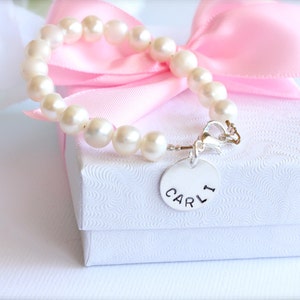 Personalized Real Pearl Bracelet, Sterling Silver Name Charm, Girls Bracelet Flower Girl Gift Freshwater Pearls, Bracelet for Little Girls image 4