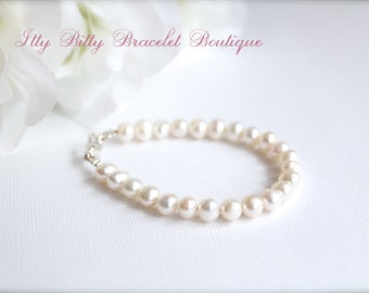 Real Pearls Girls Keepsake Bracelet Freshwater Pearls Flower Gift, 1st Pearls, Birthday, Baptism, Communion, Wedding