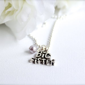 Big Sister Charm Necklace with Swarovski Crystal Birthstone, Big Sis Gift, Sister to be, Pregnancy Baby Announcement