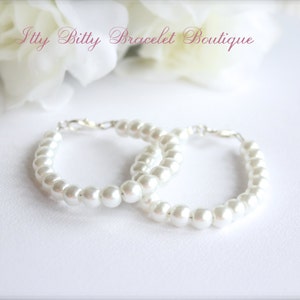 Twin Gift TWO Pearl Bracelets, New Baby Gift, Twins Keepsake, 1st Pearls, Birthday Baby Shower Gift, Photo Prop Pearls Baby Girls