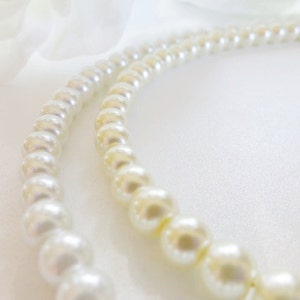 Puede incluir: Un collar de perlas blancas sobre un fondo blanco.