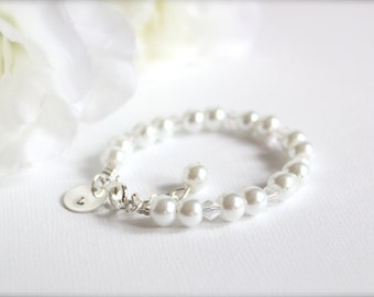 Sterling Silver Personalized Charm Bracelet for Little Girl, Baptism, Flower Girl Gift