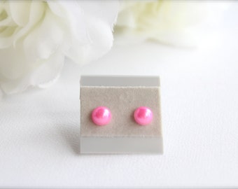Bubble Gum Pink 1 Pair Pearl Earrings Button Petite Pearl Post Stud Earrings, Flower Girl Gift, White, Ivory, Baby Blue
