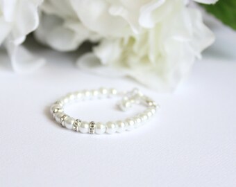 Keepsake gift, Baptism Gift, Baby Keepsake Bracelet, Flower Girl, Christening Communion Gift White Pearl Baby Bracelet