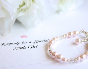 Pink Pearl Baby Bracelet Baby Girl Gift Keepsake, 1st Pearls Keepsake Gift