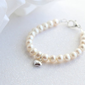 Real Pearl Bracelet, Sterling Silver Heart Charm Genuine Freshwater Pearls