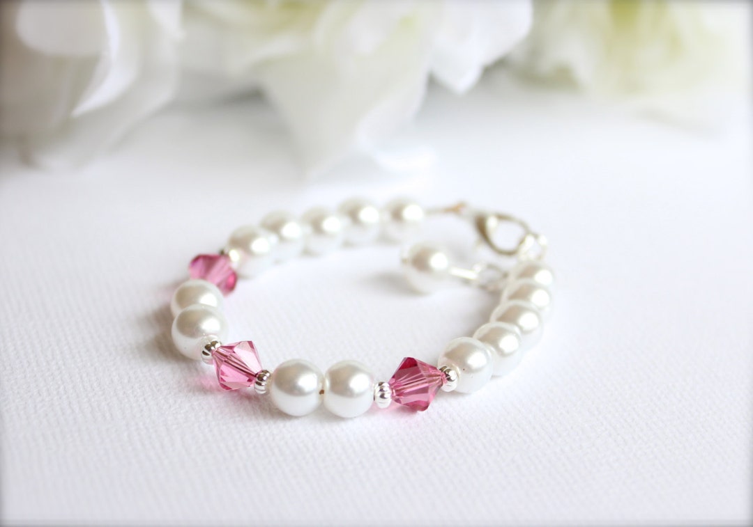 Baby Girl Pearl Bracelet Birthstone, Baby Shower Gift New Baby Keepsake