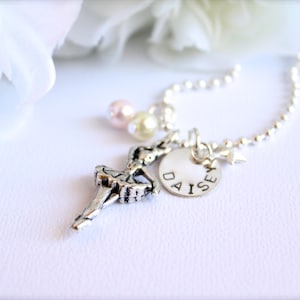 Dancing Ballerina Sterling Silver Personalized Name Dance Necklace, Ballet, Star Charms Girls Tutu Dress, On Pointe Dancer- Dance Recital