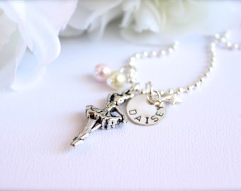 Dancing Ballerina Sterling Silver Personalized Name Dance Necklace, Ballet, Star Charms Girls Tutu Dress, On Pointe Dancer- Dance Recital