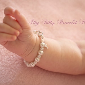Pearl Bracelet with Sterling Silver Cross for Child, Baby Baptism, Christening, Blessing Gift