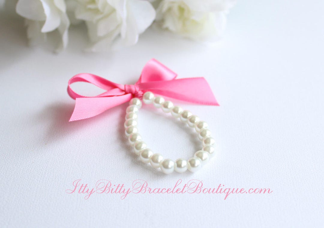Baby Girl Pearls and Ribbon Bracelet Baby Gift Pink Ribbon Etsy