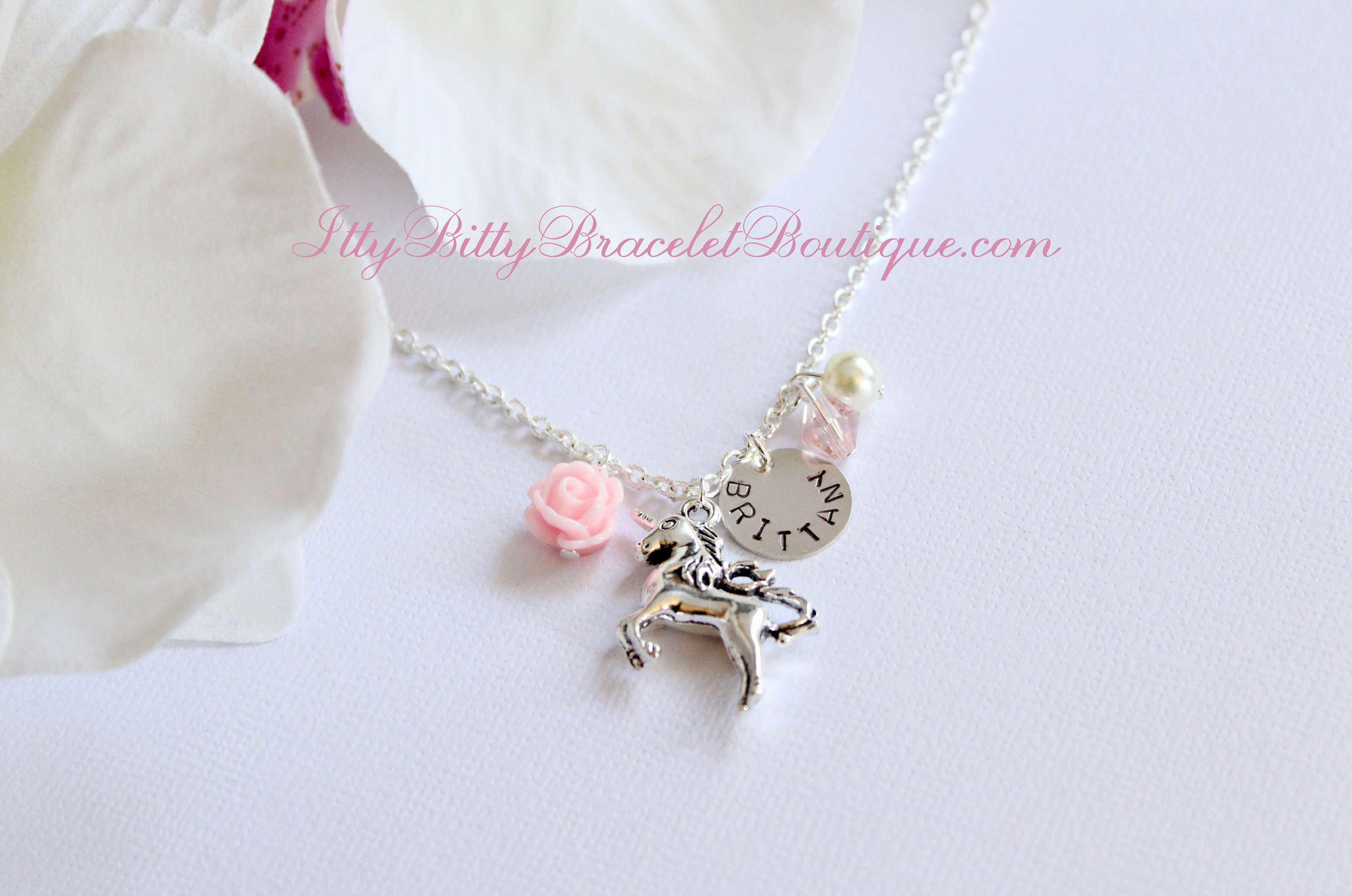 Unicorn Charm Necklace for Girls, Sterling Silver Personalized Name, …