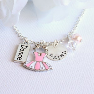 Dance Necklace Girls Personalized Name Sterling Silver, Ballerina Tutu Dress Charm