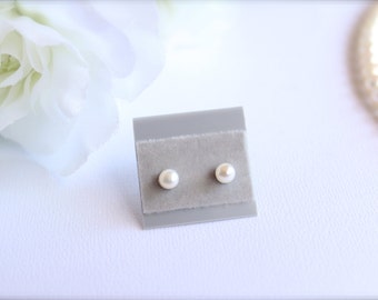 1 Pair Real Pearl Earrings Genuine Cultured Freshwater White Lotus Button Petite Pearl Post Earrings, Flower Girl Gift