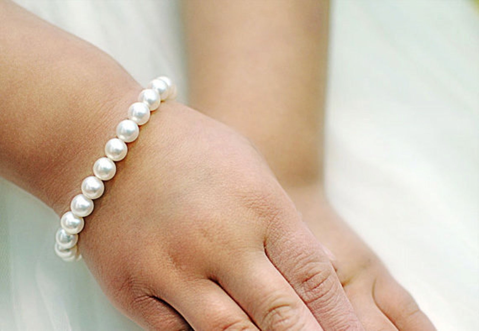 Gold and Ivory Pearl Bracelet Girls Pearl Bracelet Flower Etsy