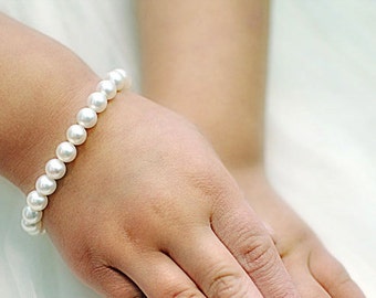 Girls Pearl Bracelet, Flower Girl Gift w/ Flower Girl Thank you Card, Jr Bridesmaid, Birthday, 1st Pearls