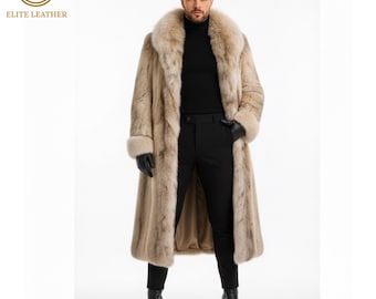 Custom Faux Fur Coat : Men's Oversized Cream White Coat | Trendy Thick Collar Evening Duster - Gift For Him