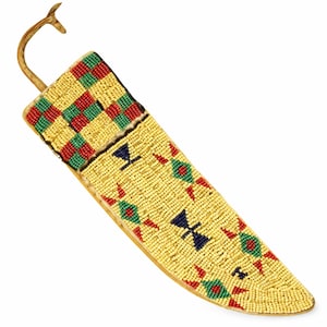 Handmade Beaded Knife Sheath Suede Leather Belt Loop Native Style Western Hunting Case Vintage