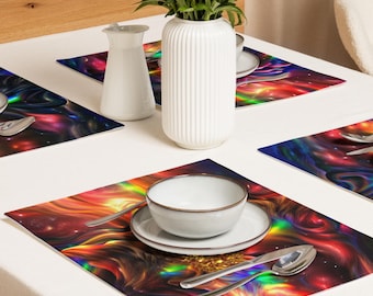 Abstract Placemat Set of 4, Water-Resistant Polyester