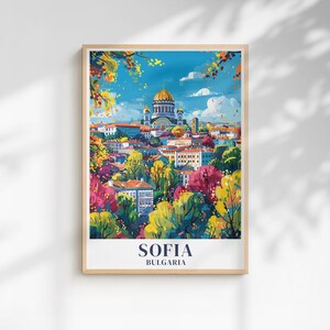 Sofia Bulgaria Travel Print, Alexander Nevsky Cathedral | Colorful City Skyline Wall Art Poster