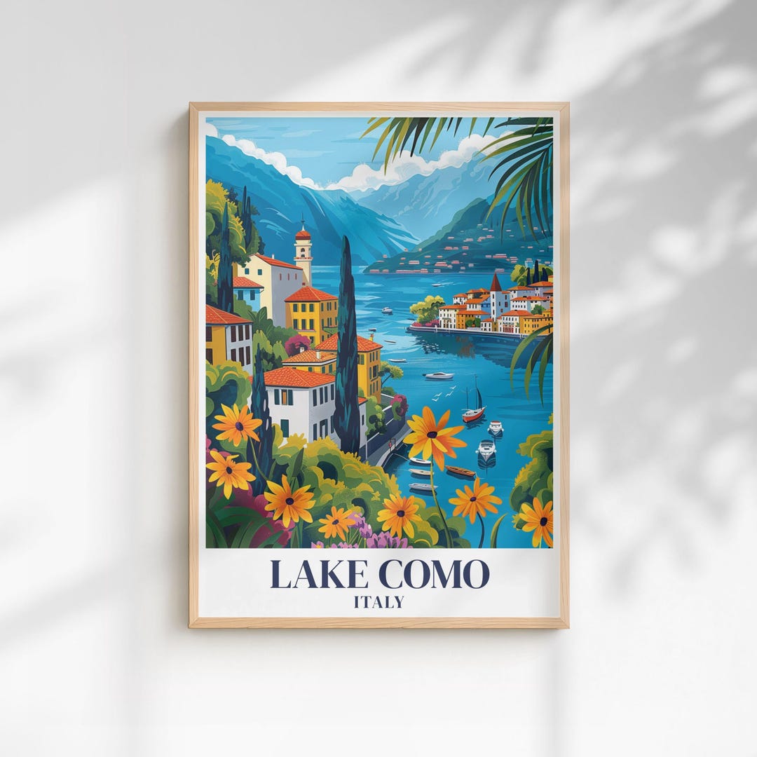 Lake Como Italy Travel Print | Colorful Italian Lakeside Wall Art ...