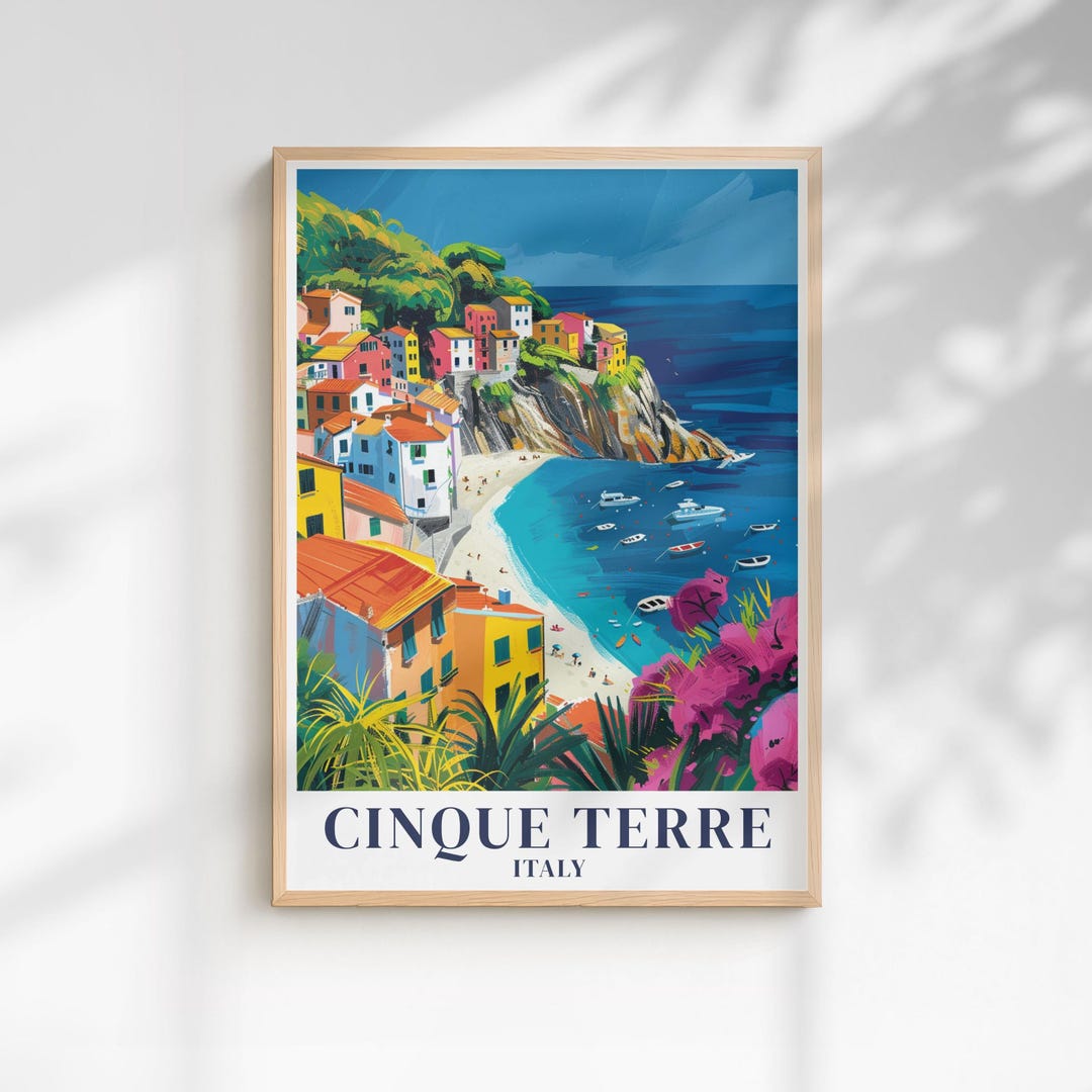 Cinque Terre Italy Travel Print | Colorful Italian Riviera Coastal ...