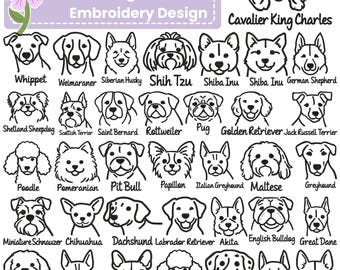 Line Art Dog Breed Embroidery Design Bundle, Minimal Dog Face Outline Machine Embroidery Files dst pes jef vp3 sew xxx hus 4x4 5x7 7x7