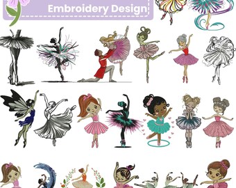 Ballerina Embroidery Design Bundle Ballet Dancer Girl Pack Elegant Dance Poses Cute Kids Ballet Art Machine Embroidery File Instant Download