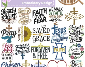 Christian Quotes Embroidery Design Bundle, Faith Jesus Bible Verse Machine Embroidery Files dst pes jef vp3 sew xxx hus 4x4 5x7 7x7