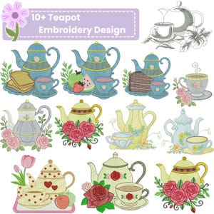 Teapot embroidery design, Strawberry jam cup, Kettle Design, Mini Teapot, Pantry Embroidery, Instant download, Machine Embroidery Design