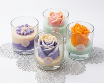 Handmade flower candles in studio light"