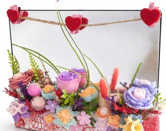 Handmade picture frame with artistic soap flowers