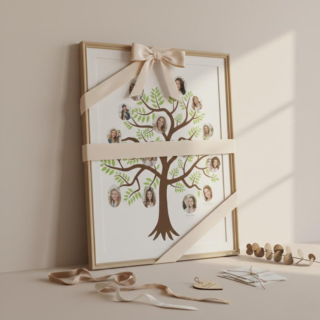 Custom Family Tree Photo Art, Elegant Wall Decor (canva Editable ...