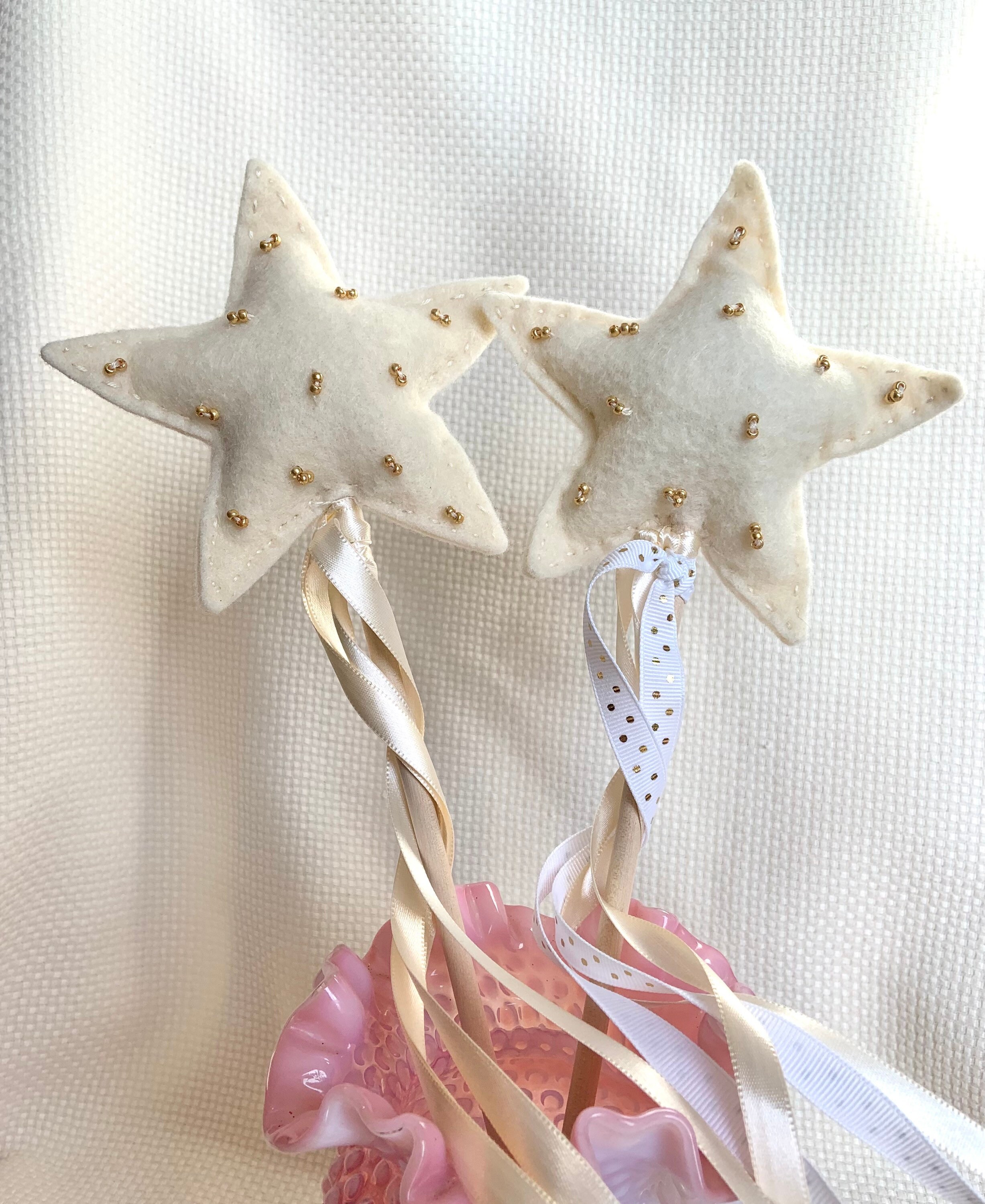 PrincessFlower Girl 5 star wand with beadsribbons Hand sewn felt wand for a special girl Photo prop birthday favor Pretend