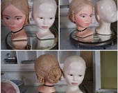 Two 1946  Holland mold,bust of woman hand painted  sculptured hair velvet choker pearl studs earrings unembellished pretty natural