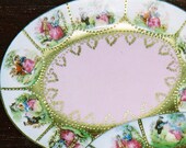 Limoges Oval Pin Dishes Courtship 10 individual panels gold accents dotted,borders hand painted