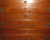 Antique Oak Bureau carvings key holes Egyptian drawer pulls  Original Dresser Oak