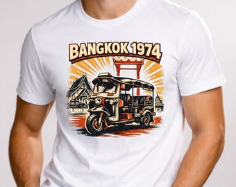 Bangkok 1974 Tuk Tuk PNG, Retro Thailand Travel Graphic (Digital Download)